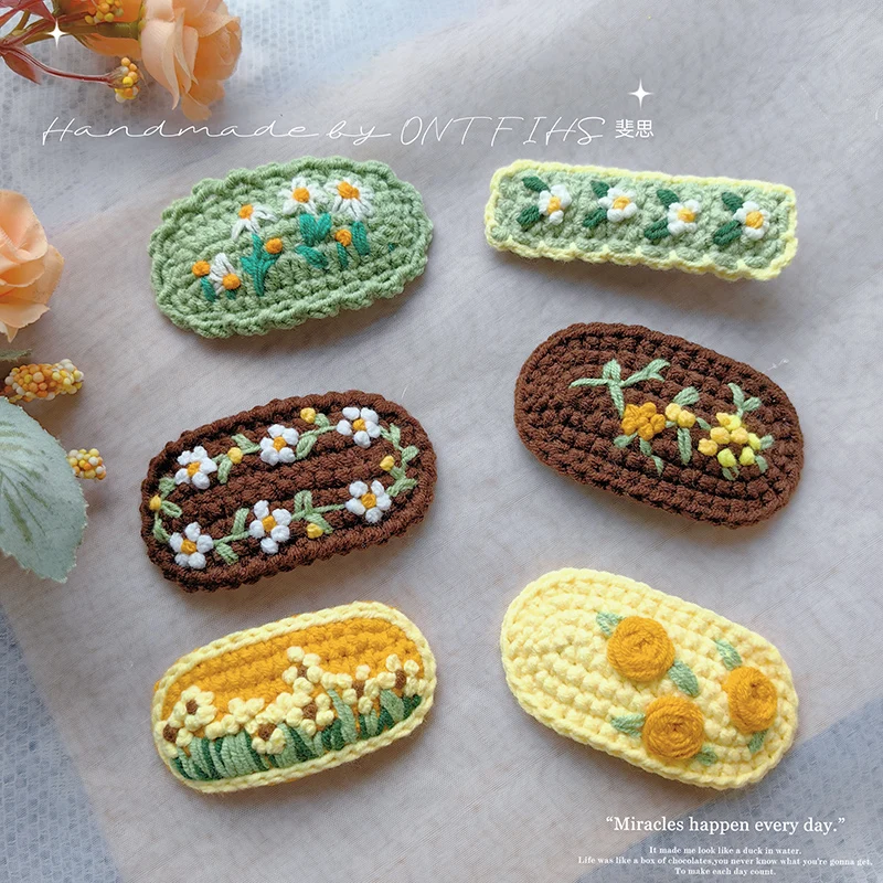 1 Pcs Sweet Girl Cute Hand-crocheted Wool Hairpins  Embroidery Lovely Colorfu Yellow BB Clip Hair Accessories