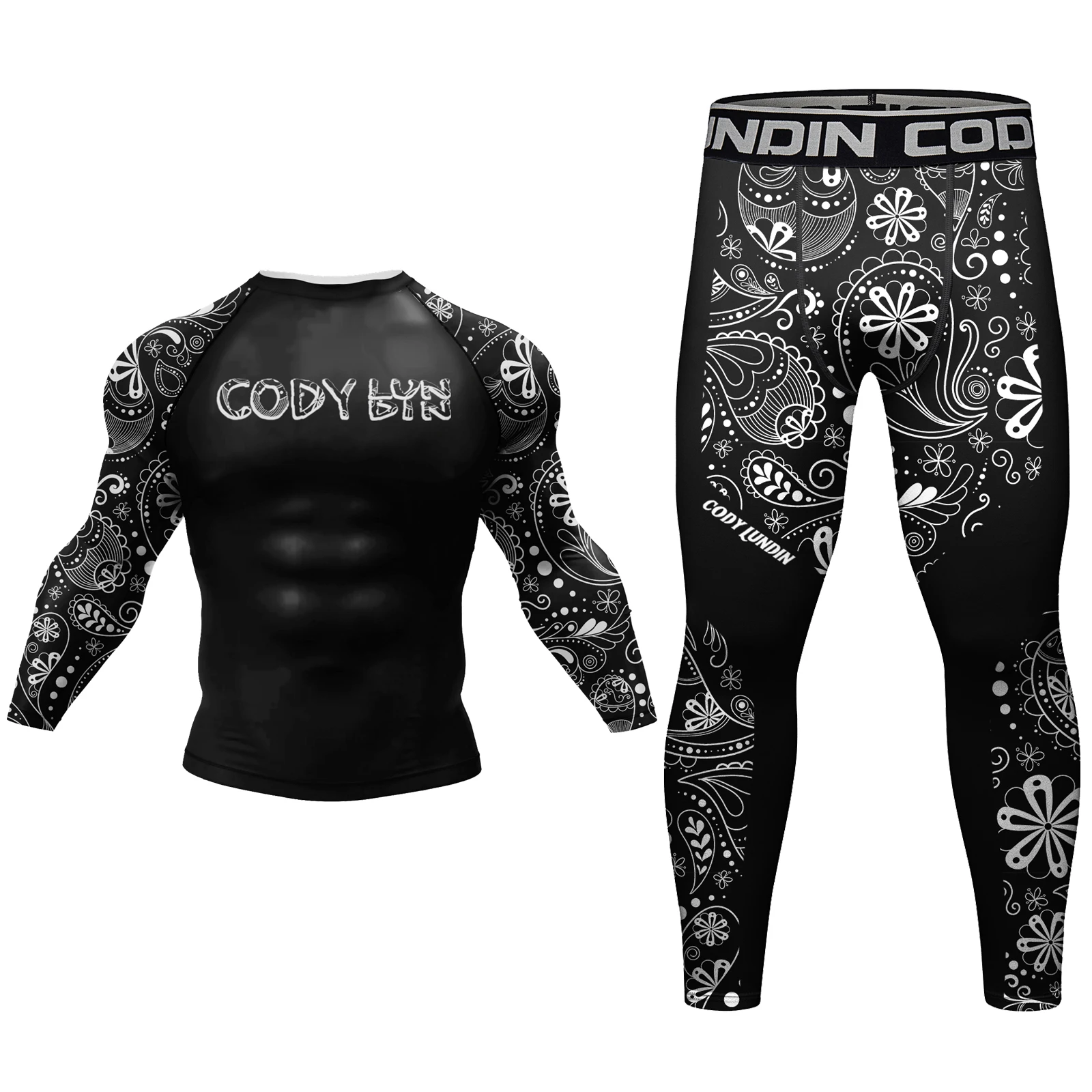Cody Lundin Men's Fight Athletic Set Graphic Print Compression Rash Guard High Elastic Quick Dry MMA BJJ Tops Shorts Pants