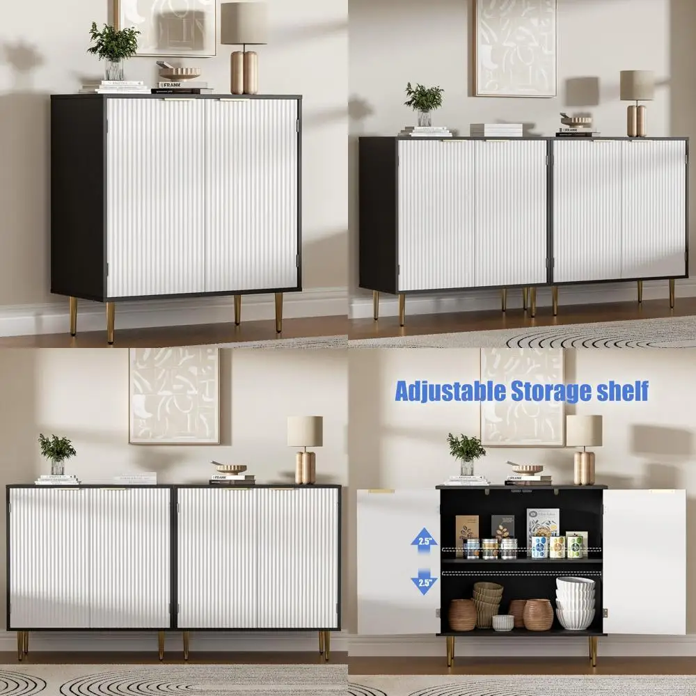 خزانة جانبية حديثة قابلة للتعديل مع مقابض وأرجل ذهبية، ومحطة بار قهوة مميزة للمطبخ