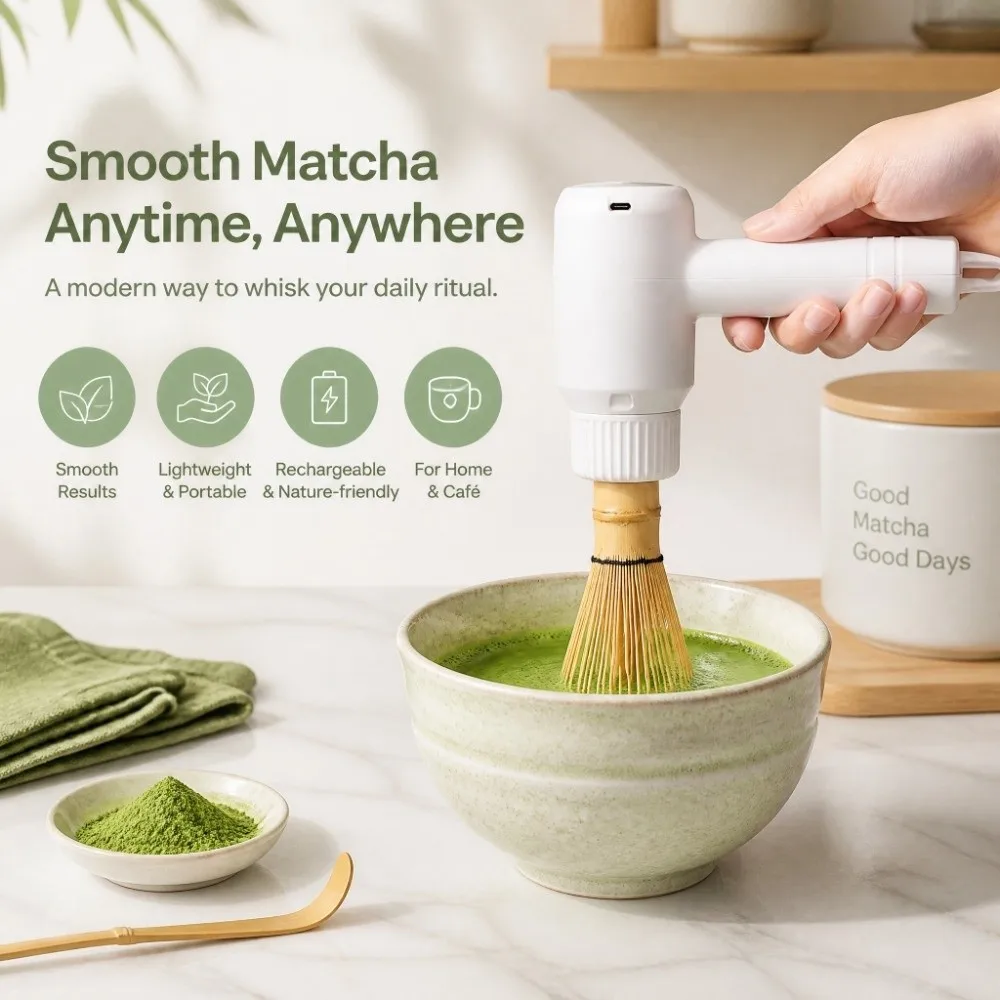 Rechargeable Electric Matcha Whisk Handheld Quickly Whisking Matcha Blender Low Noise One Button Start Matcha Whisk Device