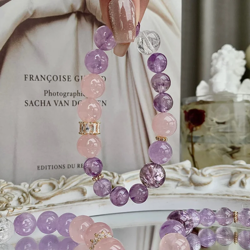

Nine Li Purple Fire Pink Quartz Amethyst New Jewelry Natural Bracelet