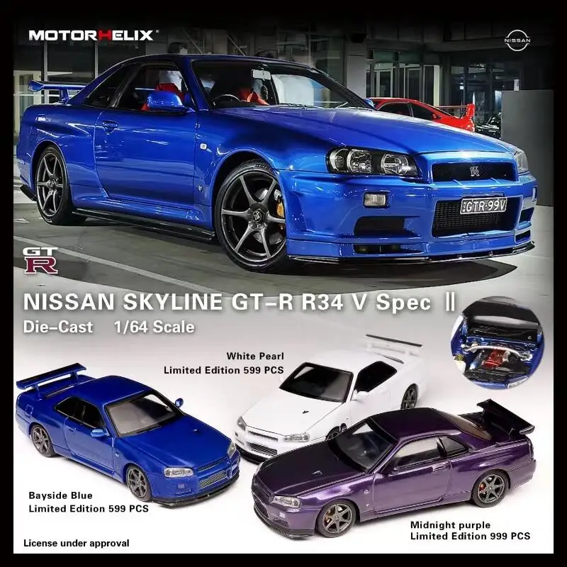 

Motorhelix 1:64 SKYLINE R34 V Spec II limited599 Diecast Model Car