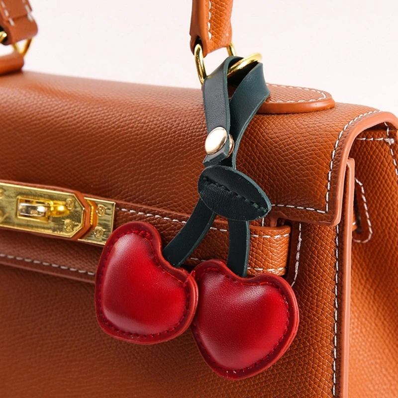 Fashionable Cherry Charm Pendant Handbag Accessories Girls Key Rings Double Heart Keychain for Wallet Bag and Phone