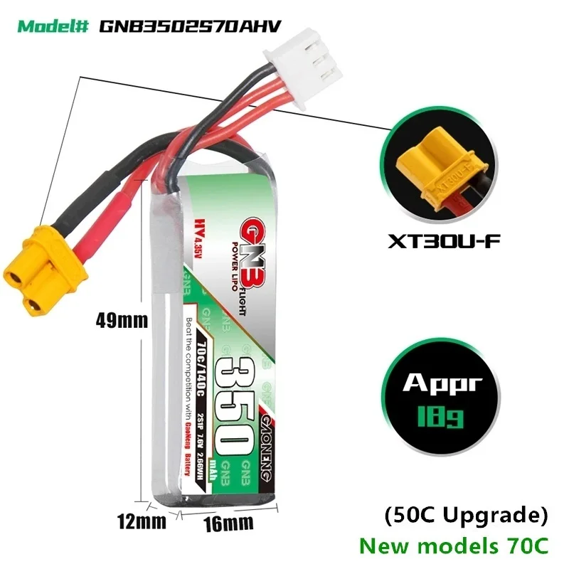 1/2/3/5PCS GAONENG GNB 2S 7,6 mAh 350 V HV 4,35 V 50C/100C Lipo XT30 battery for ETAFPV Beta75X 2S Beta65X 2S Whoop Tiny Drones