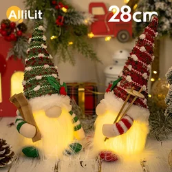 AlliLit 2024 Christmas Doll Sled Elf Ski Gnome with Led Light Christmas Decorations for Home Xmas 2024 New Year 28cm