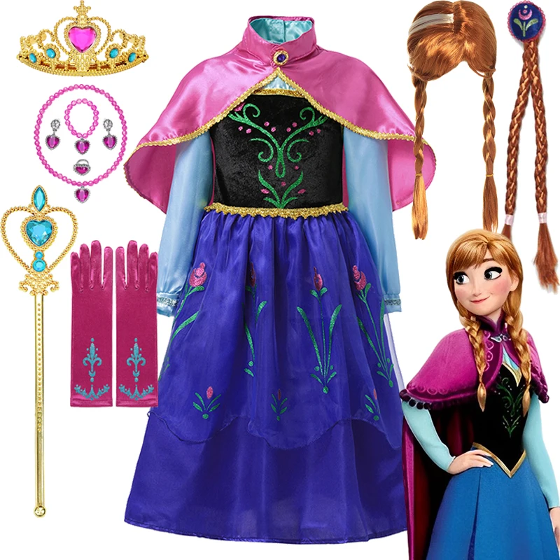 2024 Disney Girls Frozen Princess Dress Baby Girls Elsa Anna Cosplay Costume Halloween Costume Carnival Birthday Party Clothing