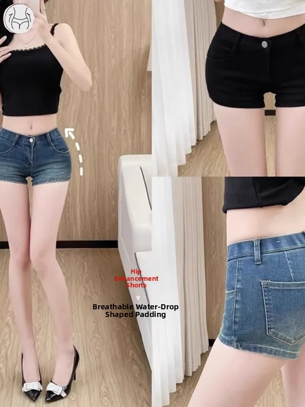 

Low Waist Flared Hip Denim orts Women Summer New Tight Slimming orties Versatile Hot Pants Commute Sle Zipper Straight Leg