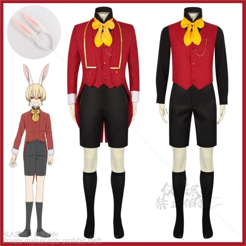 2024 New Anime Bye Bye, Earth Adenis Cosplay Costume Furry Boys Bunny Ears Red Tuxedo Vest Adult Man Christmas Halloween Lolita