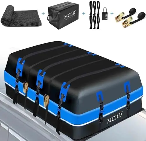 

Waterproof 40 Cu Ft Rooftop Cargo Bag for SUVs & Cars - Blue Soft-Shell Roof Bag No Rack Needed