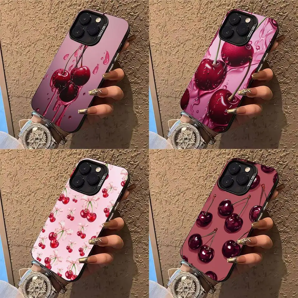 

Fruit cherry Phone Case For iPhone 17,16,15,14,13,12,X,8,Pro,Max,Plus,E,SE4,Air,Mini IMD Matte Black