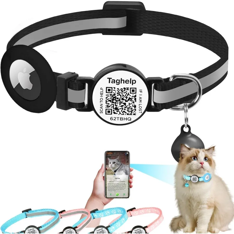

Airtag Cat Collar Breakaway с QR-кодом me Tag Светоотражающий кошачий ошейник Airtag Держатель с колокольчиком Cat ID Tag Персонализированный UltraDurabl