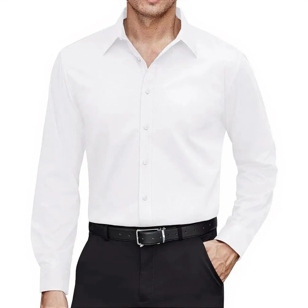 Men Business Formal Long Sleeve Lapel For Slim Solid Buttons Shirt Loose Blouse