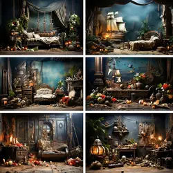 The World Of Pirates Backdrops Kids Children Boys Girls Photography Ship House Furniture Trees Background Photo Shoot Studio