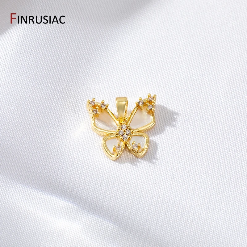 DIY Jewelry Making Supplies 14K Gold Plated Brass Shell Zircon Colorful Butterfly Charm For Necklace Making Accessories