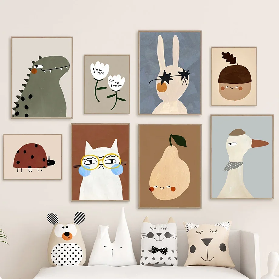 

Cute Rabbit Cat Crocodile Goose Pear Nursery Wall Art Canvas Painting Boho Posters And Prints Wall Pictures Baby Kids Room De