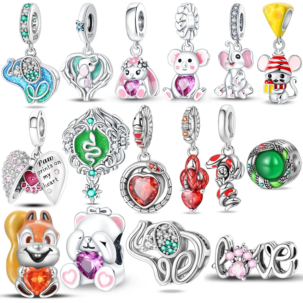 

925 Silver Red Snake Zircon Squirrel Animal Elephant Bead Fit Bracelet Original Jewelry Diy Accessory Women Delicate Gift