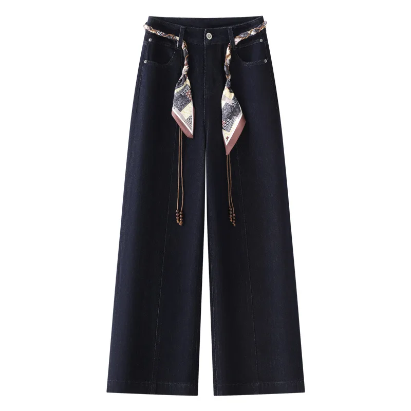 جينز أنيق عالي الخصر للتخسيس واسع الساق للنساء، موضة خريف جديدة غير رسمية متعددة الاستخدامات