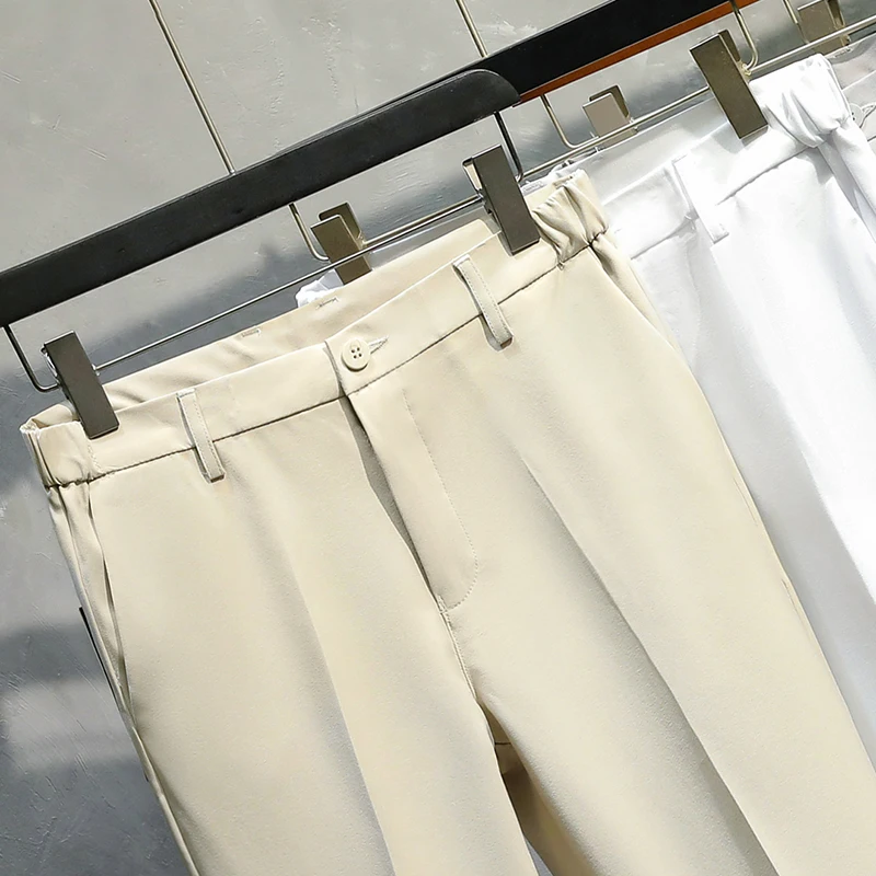 Pantalones de traje pequeños sueltos de tubo recto para hombres, pantalones de negocios elásticos, delgados y versátiles, a la moda, Verano