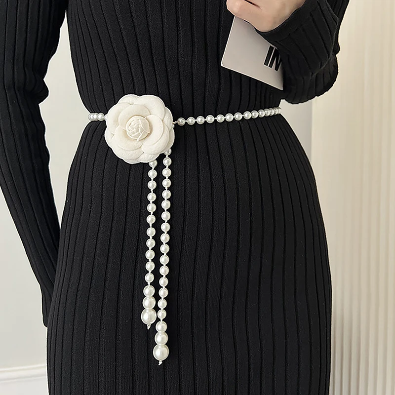 

1PC Camellia Waist Chain Accessories Flower Pearl Belt Decoration Skirt Sweater Fashion Waist Chain