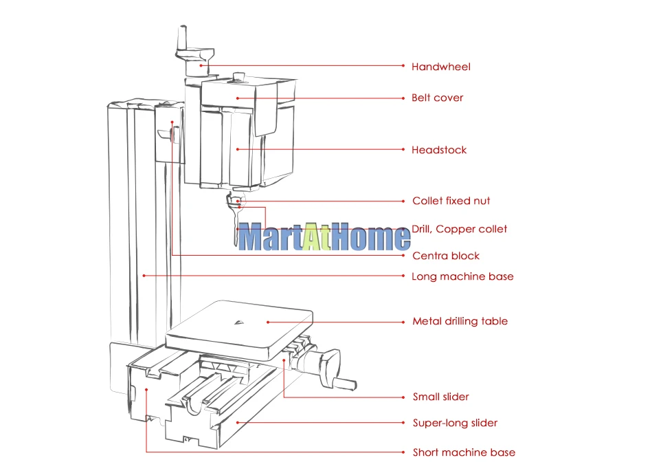 60W High Power Mini Metal Drilling Machine Tool TZ20004M 12000RPM Travel 145*32mm with Drilling Table