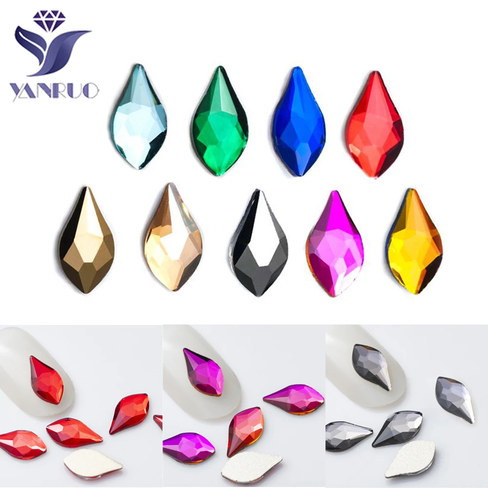 YanRuo 20pcs 5x10mm Non Hotfix Flame Crystal Glass Diamond Jewelry Flatback Shaped Beauty Accessories Gems Nail Art Decorations