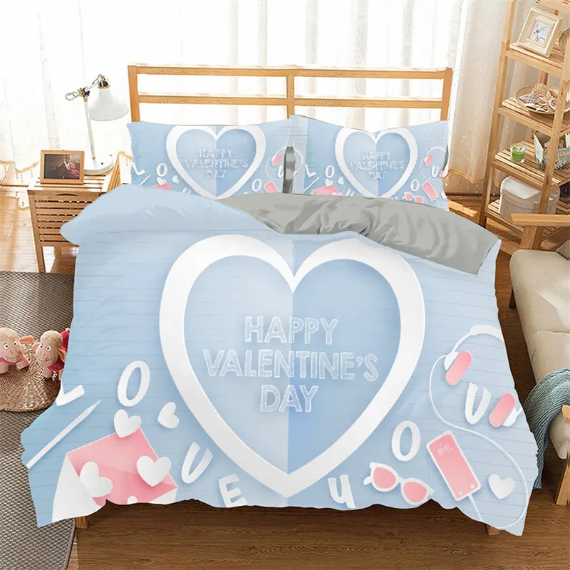 

3D Love Heart Duvet Cover Microfiber Romantic Love Affection Theme Bedding Set King Full For Kids Teen Valentines Day Room Decor