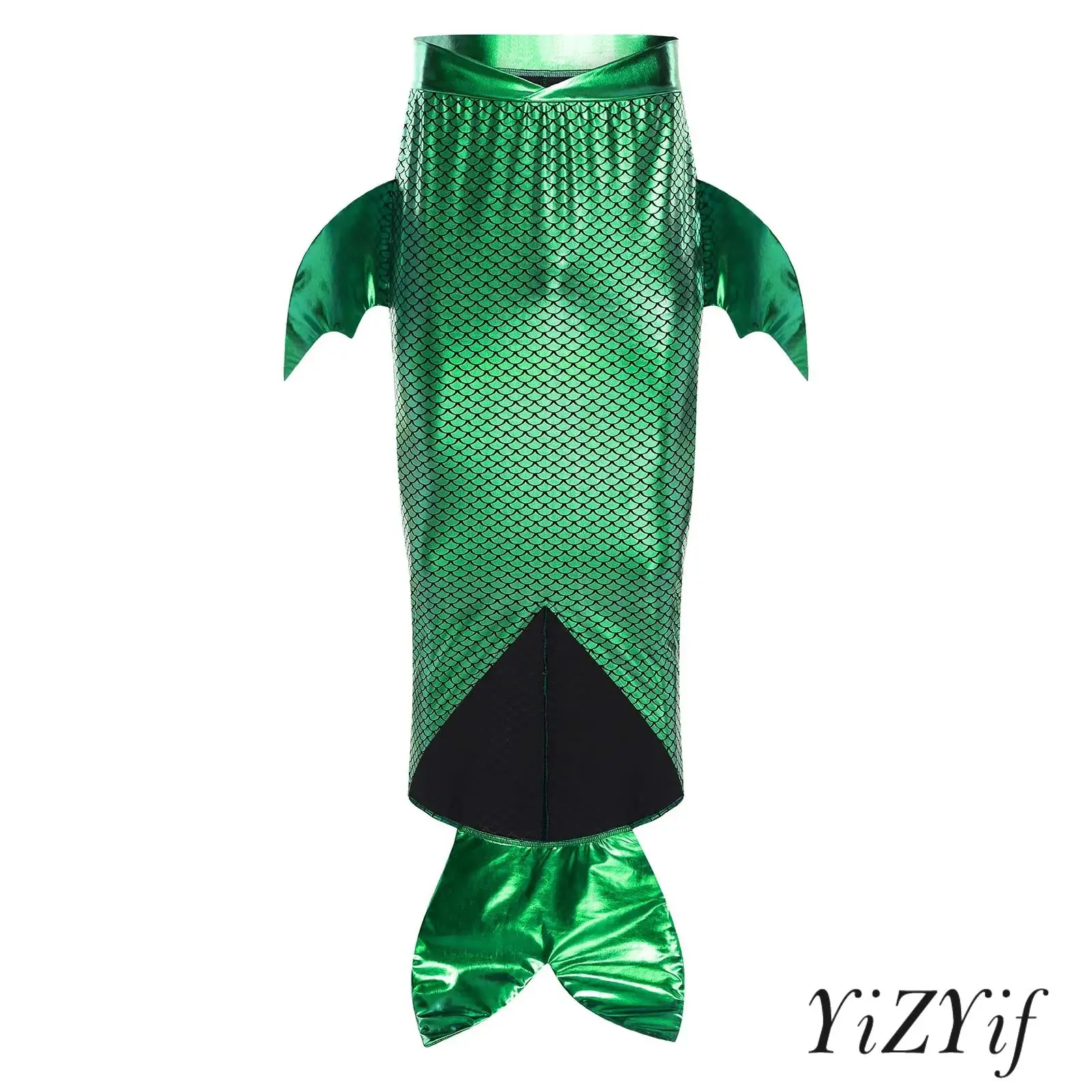 

Men's Aquatic Fantasy Skirt Shimmering Scale Printed High Low Hem Cosplay Costume Adjustable V Waistband Halloween Party Apparel