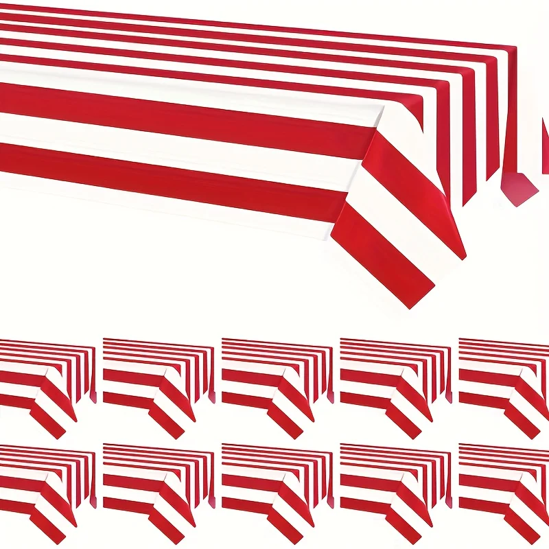 1pc, Red And White Vertical Striped Tablecloth,Waterproof Rectangular Tablecloth For Festival Party Picnic, birthday decoration,