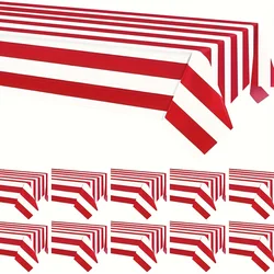 1pc, Red And White Vertical Striped Tablecloth,Waterproof Rectangular Tablecloth For Festival Party Picnic, birthday decoration,