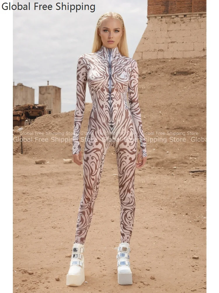 

Women's Artistic Mesh Bodysuit Halloween Cosplay Sexy Carnival Party Adult Strange Pattern Jumpsuit Stage Performance Costume