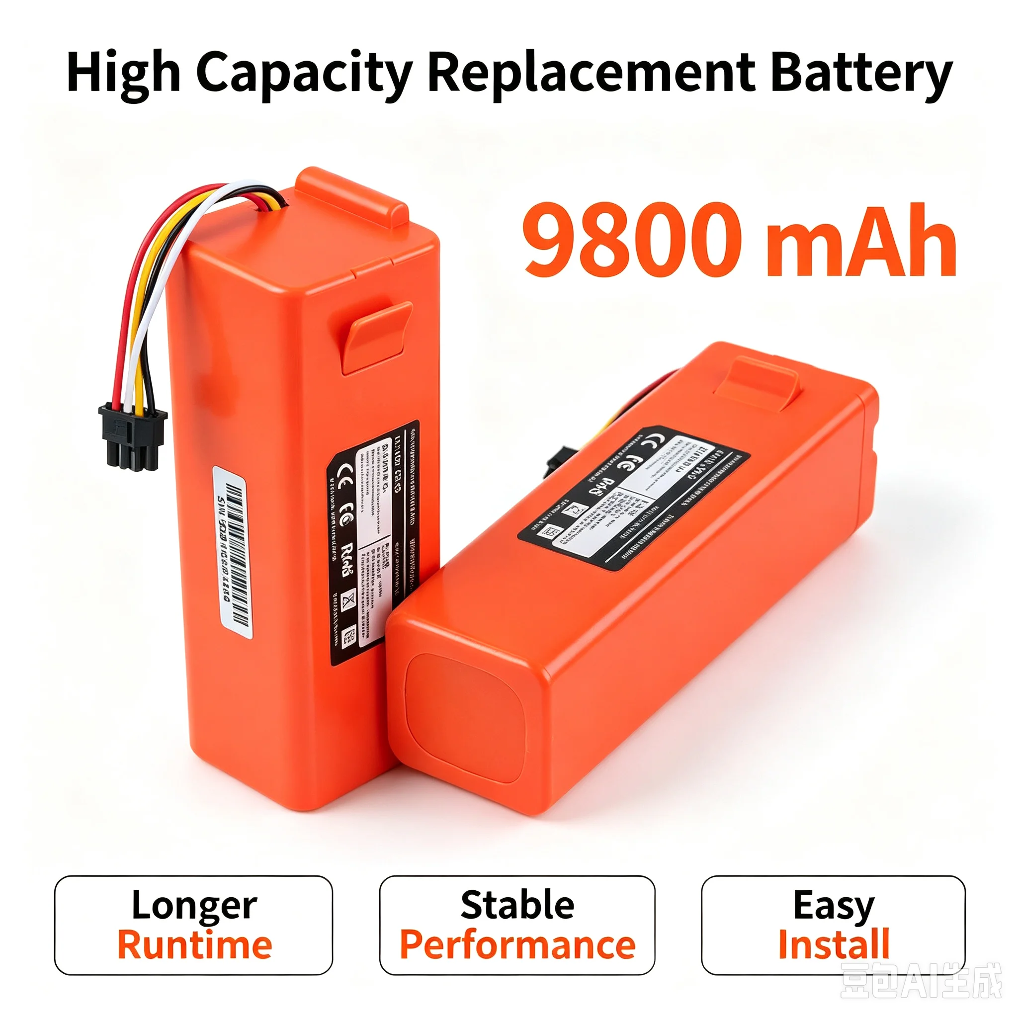Batteria Sostitutiva 14.4V 9800mAh per Robot Aspirapolvere Roborock S6 S7 MaxV Q5 Q7 MAX, Accessori e Parti Originali