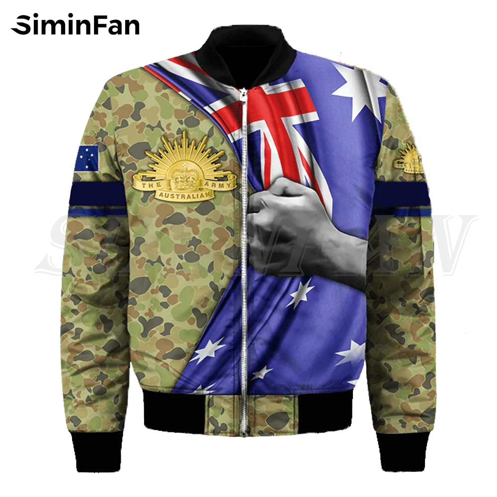 

Australian Army Veteran Camo 3D Printed Mens Cloth Bomber Jackets Unisex Flight Outwear Women Plus Cotton Winter Thicken Coats