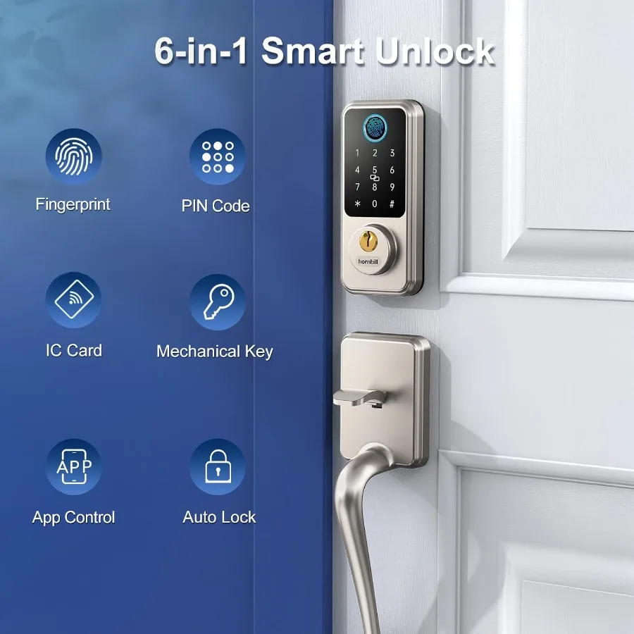 Keyless Entry Smart Locks Set met toetsenbord Nachtschoot voor voordeurgreep AutoLock-functie in matzilveren afwerking Ideaal voor Airb