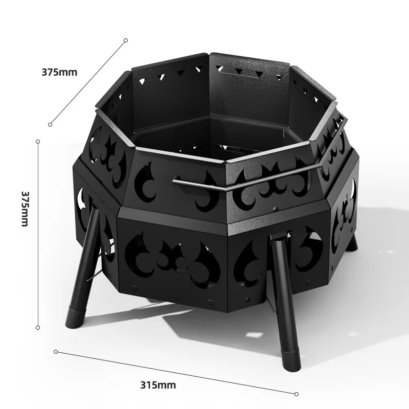 Portable Camping Stove, Outdoor Heating Fire Pit, Octagonal Fire Bowl, Stainless Steel and Carbon Steel, for Tent and Campsite