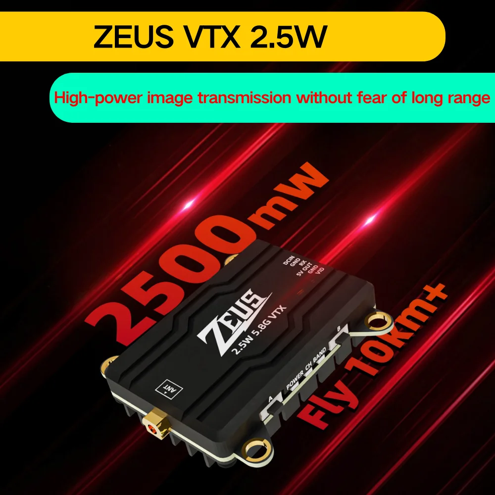 

HGLRC ZEUS VTX 2.5W 5.8G 40CH 2500mW Image Transmission Adjustable CNC Shell Heat Dissipation 2-6S LIPO for FPV Long Range