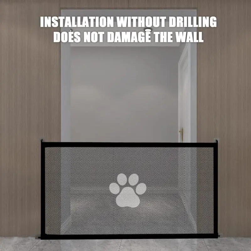 Mesh Dog Gate Retractable Indoor Safety Gate Wide Pet Gate Folding Fence Net For Stairs Doorways Halls Kitchen