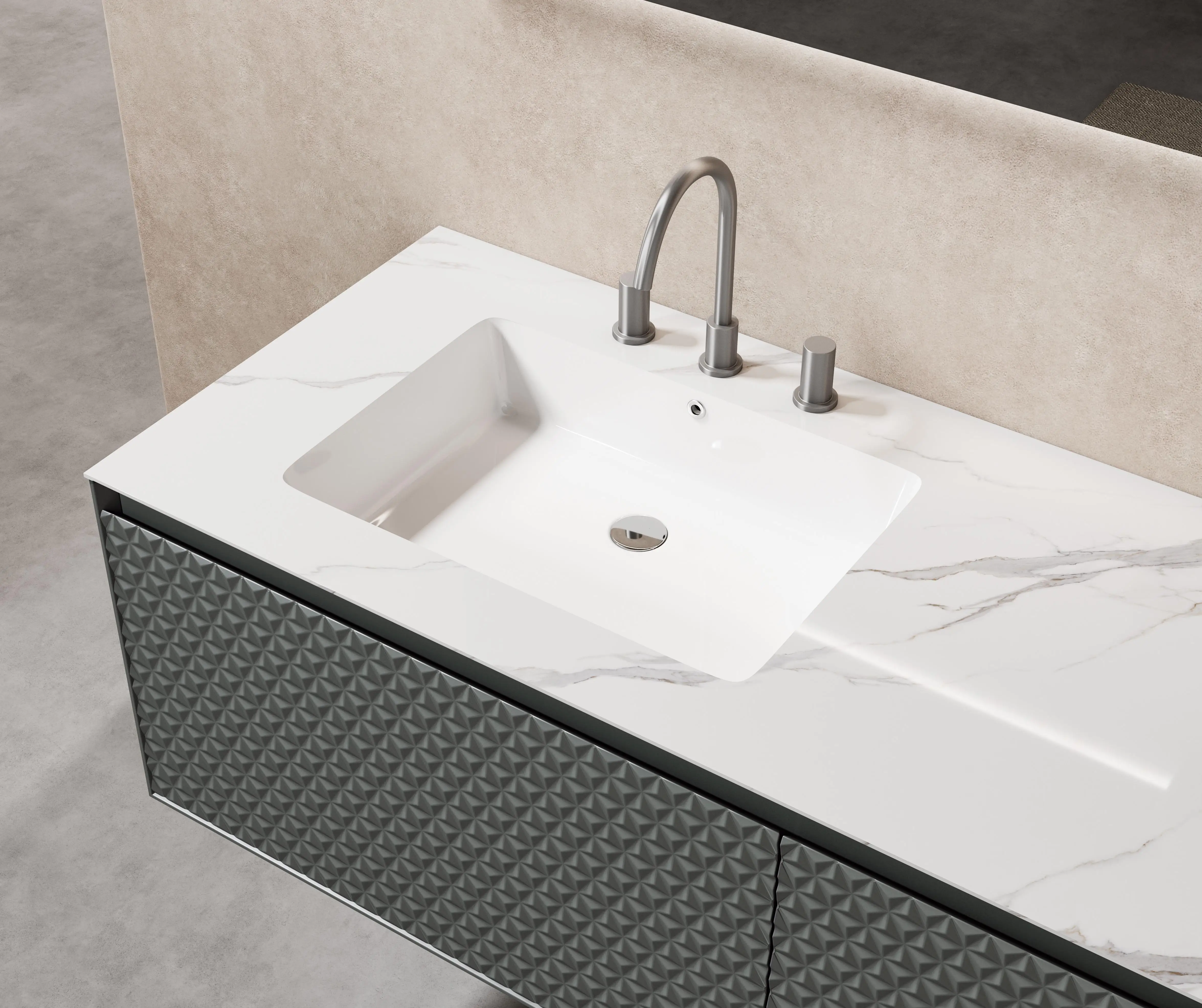 Hot Selling Luxury Solid Wood Bathroom Drawer Storage Vanity Cabinet Modern Design Triangle LED Mirror Wash Basin For Apartments
