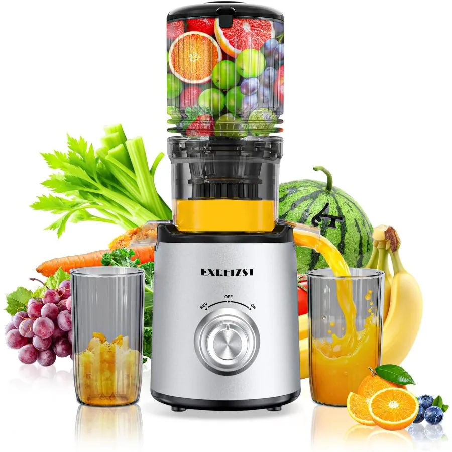 

Cold Press Juicer with 5.3'' Large Feed Chute for Whole Fruits and Vegetables 300W Masticating Juicer Machine High Juice Yield