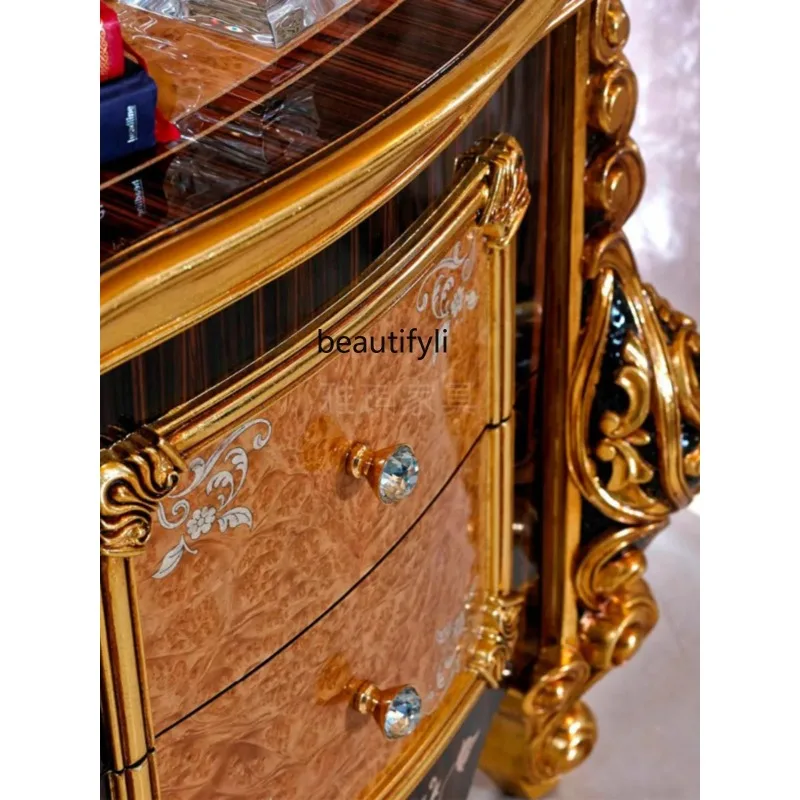 European Style Solid Wood Fabric Bed Vintage Craft French Carved Marriage Bed Double Princess Bed