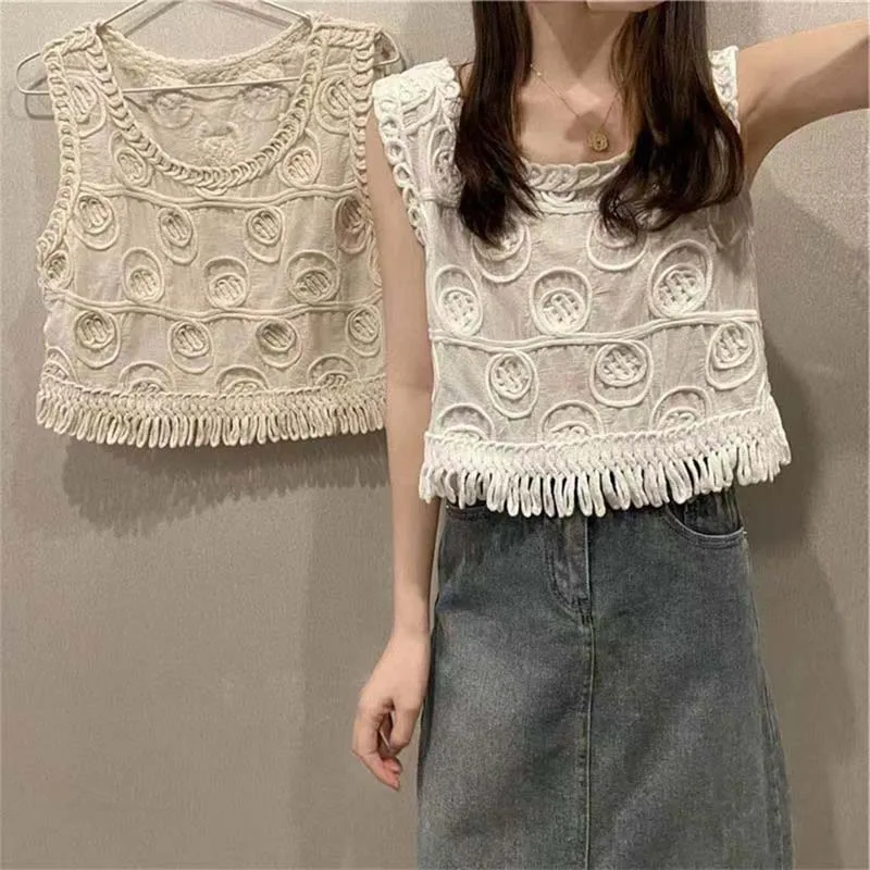 Boring Honey Fashion Bohemian Vest Embroidered Crochet Knit Short Women's Coat All-Match Thin Personality Pullover Top Women