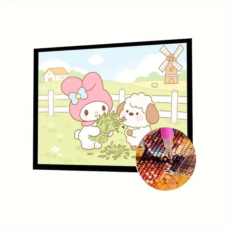 

1 шт., моя мелодия и пушистая овца, друг в сельской местности, сцена для кормления, 5D DIY, полный дрель, набор для алмазной живописи, милый мультфильм Sanrio Inspir