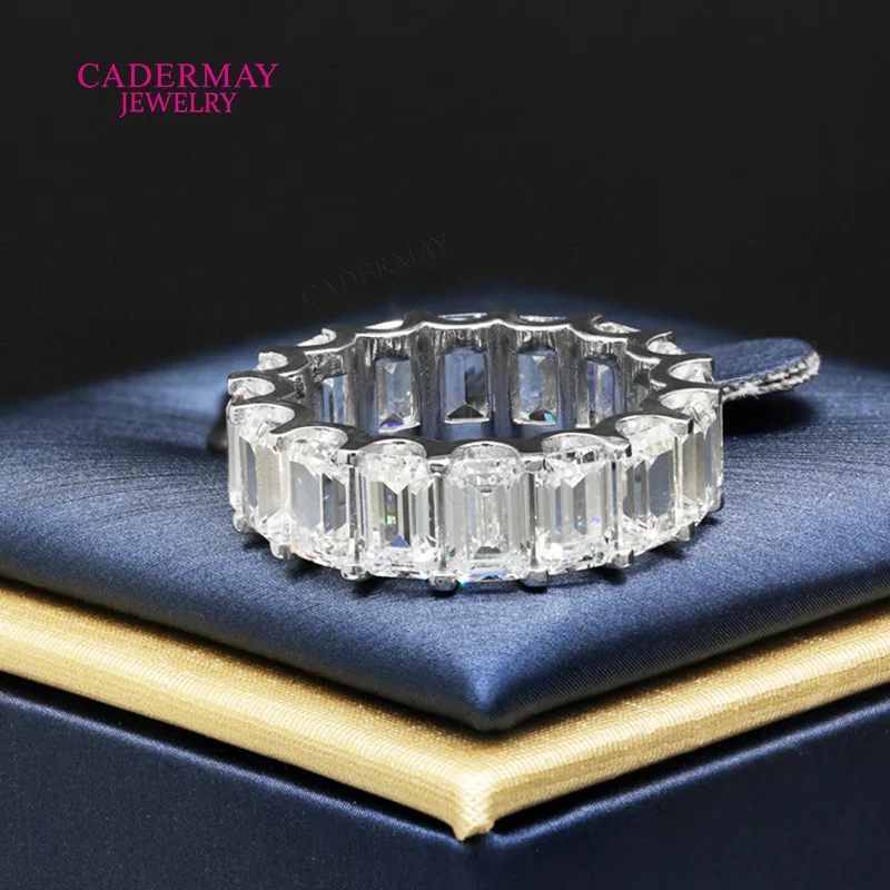 Trendy Real S925 4x6mm Emerald Cut Moissanite Eternity Ring Moissanite ring Engagement Wedding Party Jewelry Gift Rings Women
