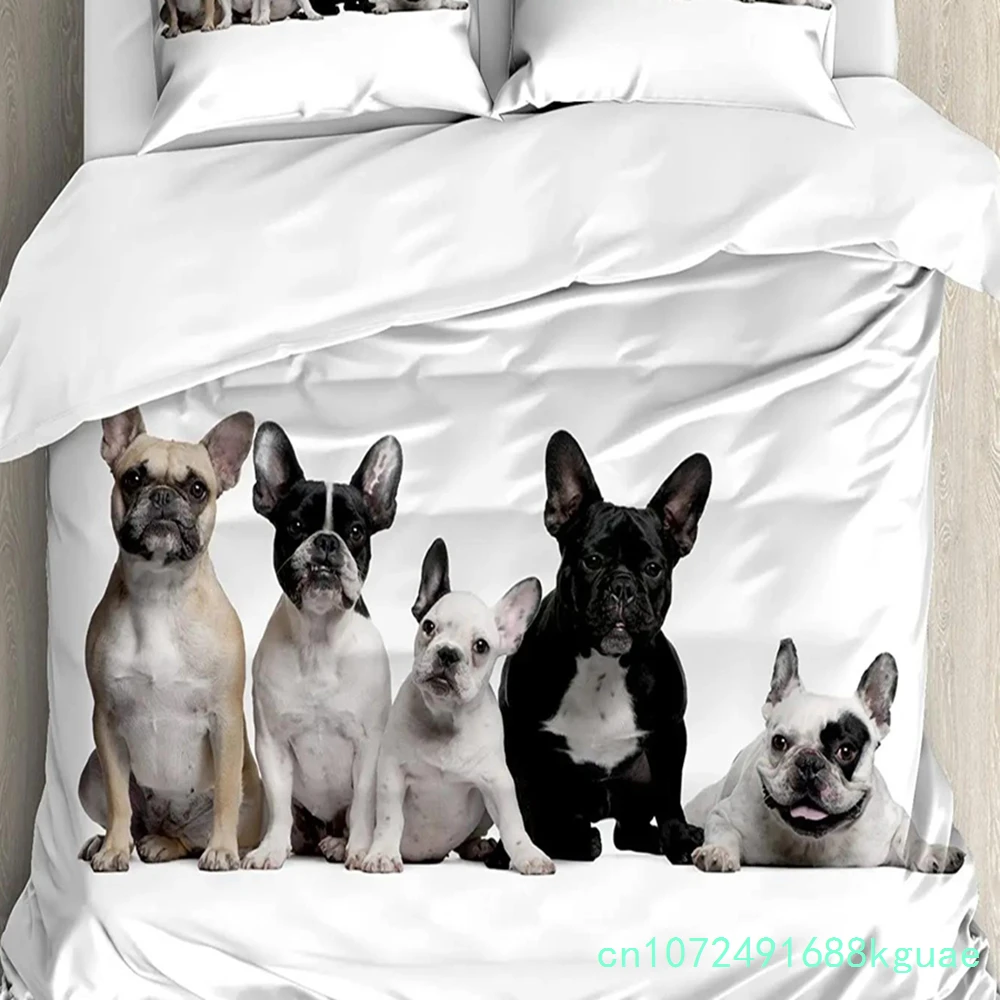 Bulldog Bedding Set For Bedroom Bed Home Group Of Young French Bulldogs With Adorable Exp Duvet Cover Quilt Cover And Pillowcase