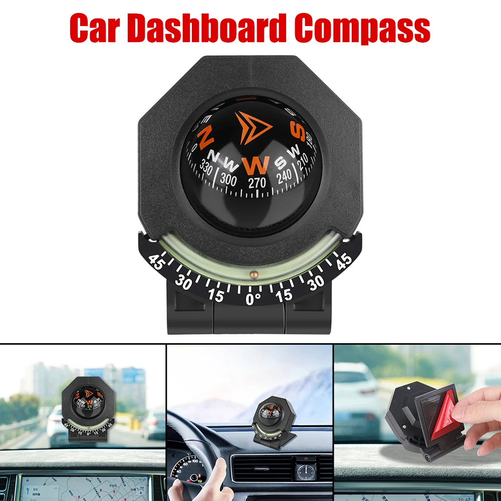 Mit Neigungsmesser, Auto-Armaturenbrett-Kompass, hochpräzise Navigation, Autohalterung, Kompass, Kugel, faltbarer Kompass für Fahrzeug, Boot, 2-in-1