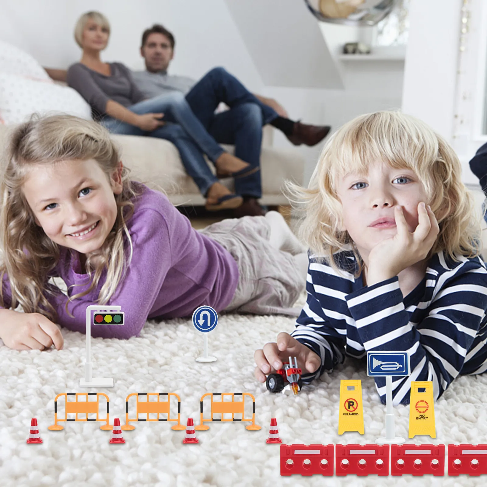 

Набор из 1 предмета: Игровой набор для симуляции дорожных знаков и ограждений, развивающая игра для раннего обучения детей, имитирующая дорожное движение и знаки безопасности.