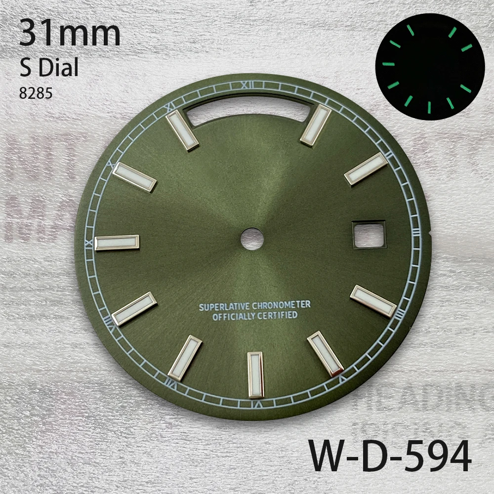 31mm Day And Date S Dial Fit 8285 Movement Green Luminous Sunray High-Quality Dial For Datejust Watch Modification Accessories