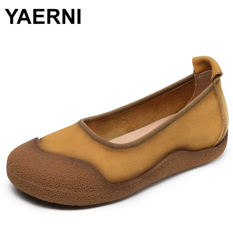 

Women Genuine Leather Slip On Loafers Shallow Casual Flat Shoes Spring Summer Retro Literary Style Lazy Single Shoes