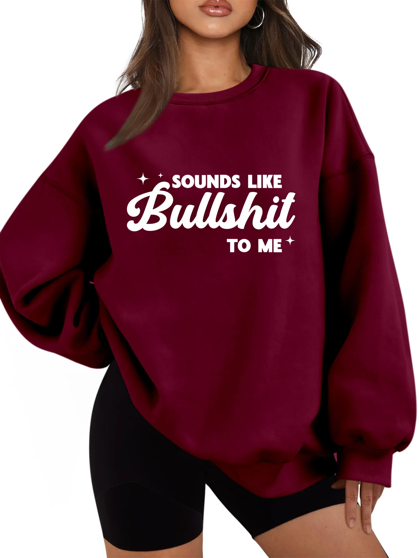 Autumn and winter women's hoodie sounds like bullshit to me printed fleece warm hoodie loose round neck long sleeve pullover lad