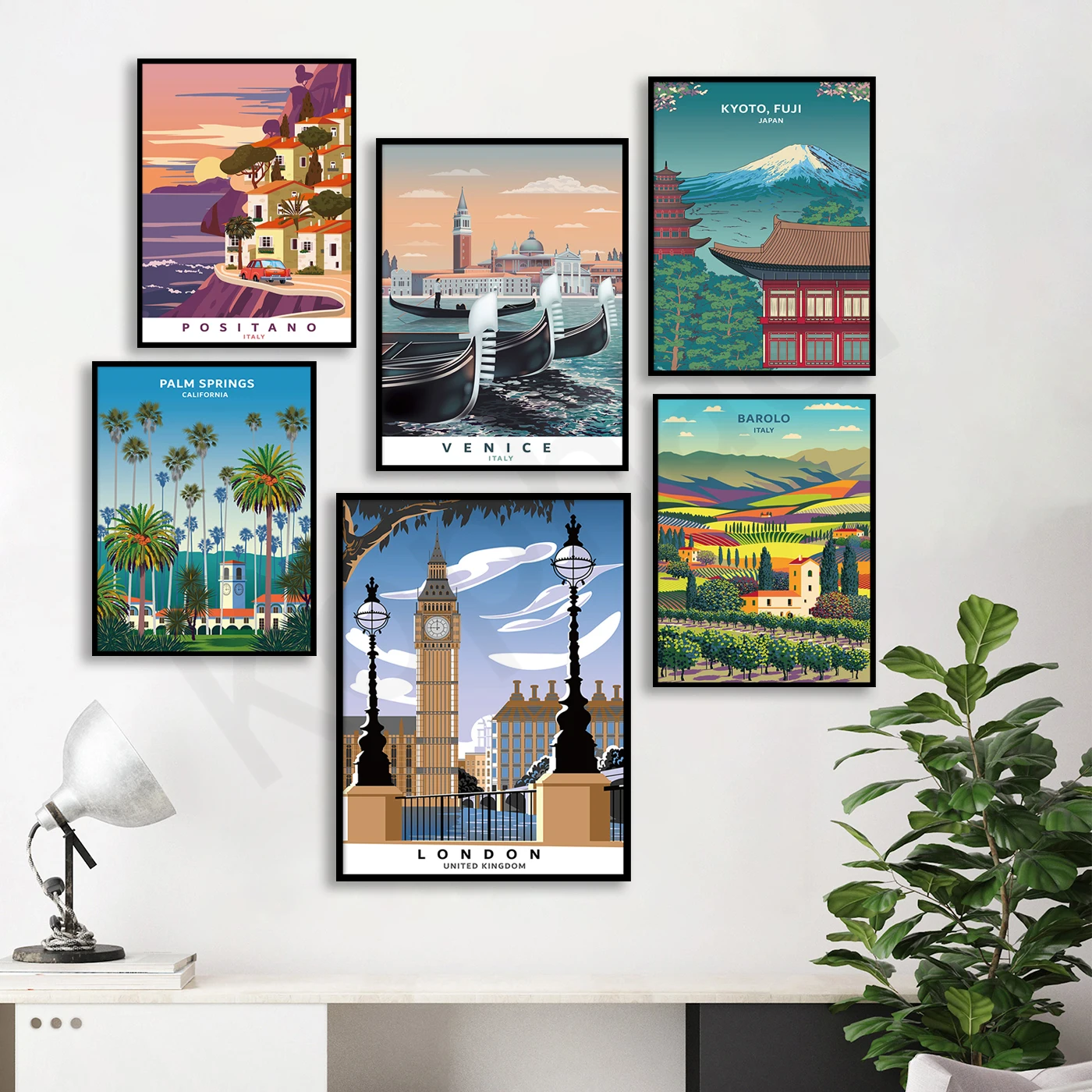 London Positano Venice Kyoto Palm Springs Barolo. City Arty Scenery Poster Gift. Home Wall Decor Art