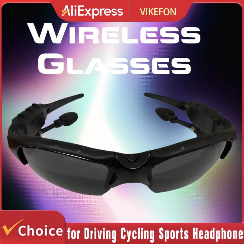 VIKEFON Glasses Headset Stereo Earphones Wireless Headset with Mic Glasses Sunglasses for Driving Cycling Sones Wireless Headset